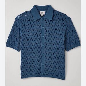 BDG Men’s Blue Crochet Button Down Define Polo Sweater Sz M